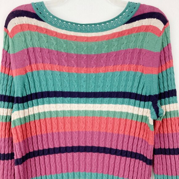 Soft Surroundings Isidor Sweater Size M Cable Knit Striped Cashmere Silk Cotton - Picture 5 of 8